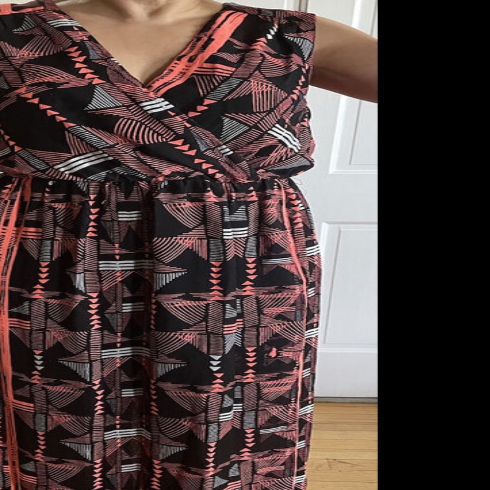Apt 9 Women's S Dress Maxi Sleeveless Sublimation Print V Neck Black Pink White